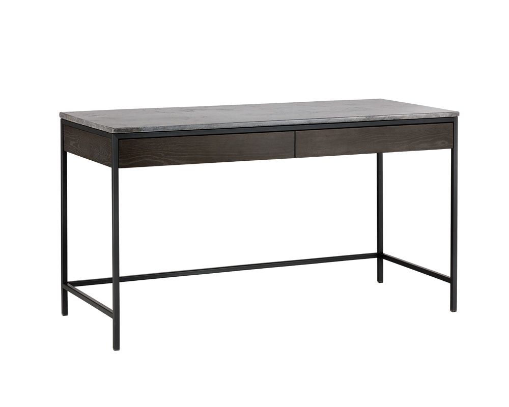 Stamos Desk - Black - Light Grey Marble / Charcoal Grey (4344287756390)